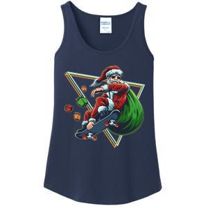 Retro Christmas Skateboarding Sk8 Santa Claus Ladies Essential Tank