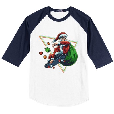 Retro Christmas Skateboarding Sk8 Santa Claus Baseball Sleeve Shirt