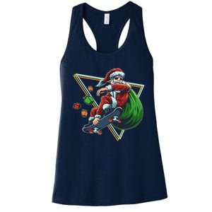 Retro Christmas Skateboarding Sk8 Santa Claus Women's Racerback Tank