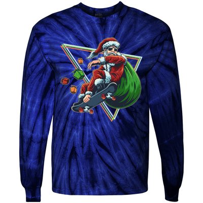 Retro Christmas Skateboarding Sk8 Santa Claus Tie-Dye Long Sleeve Shirt