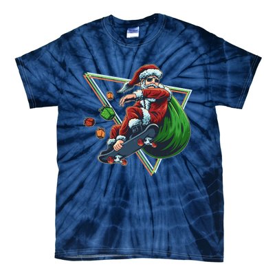 Retro Christmas Skateboarding Sk8 Santa Claus Tie-Dye T-Shirt