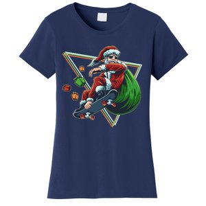 Retro Christmas Skateboarding Sk8 Santa Claus Women's T-Shirt