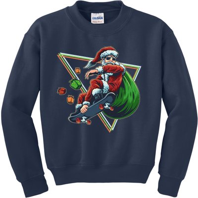 Retro Christmas Skateboarding Sk8 Santa Claus Kids Sweatshirt