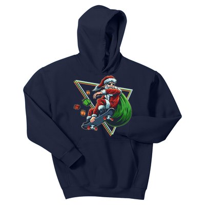 Retro Christmas Skateboarding Sk8 Santa Claus Kids Hoodie