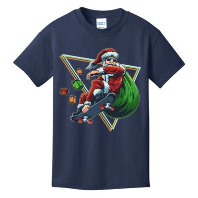 Retro Christmas Skateboarding Sk8 Santa Claus Kids T-Shirt