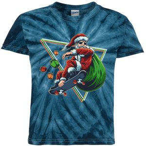 Retro Christmas Skateboarding Sk8 Santa Claus Kids Tie-Dye T-Shirt