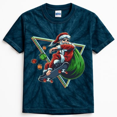 Retro Christmas Skateboarding Sk8 Santa Claus Kids Tie-Dye T-Shirt