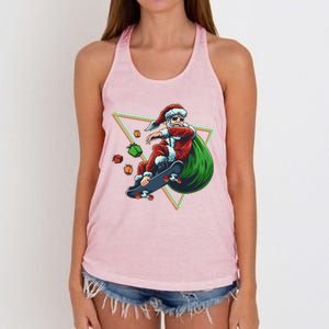 Retro Christmas Skateboarding Sk8 Santa Claus Women's Knotted Racerback Tank