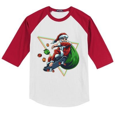 Retro Christmas Skateboarding Sk8 Santa Claus Kids Colorblock Raglan Jersey