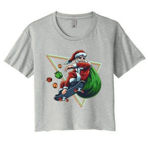 Retro Christmas Skateboarding Sk8 Santa Claus Women's Crop Top Tee