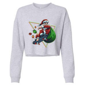 Retro Christmas Skateboarding Sk8 Santa Claus Cropped Pullover Crew