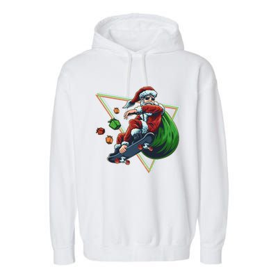 Retro Christmas Skateboarding Sk8 Santa Claus Garment-Dyed Fleece Hoodie