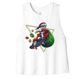 Retro Christmas Skateboarding Sk8 Santa Claus Women's Racerback Cropped Tank