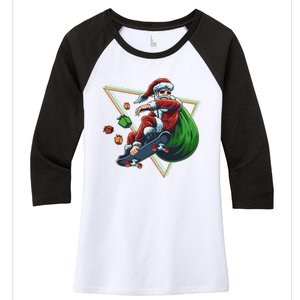 Retro Christmas Skateboarding Sk8 Santa Claus Women's Tri-Blend 3/4-Sleeve Raglan Shirt