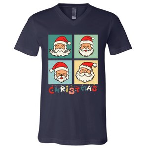 Retro Christmas Santa Face Funny Old Fashioned Xmas Costume V-Neck T-Shirt