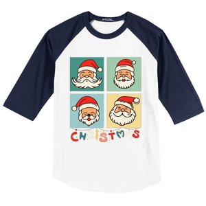 Retro Christmas Santa Face Funny Old Fashioned Xmas Costume Baseball Sleeve Shirt