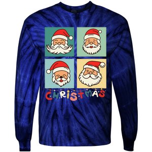 Retro Christmas Santa Face Funny Old Fashioned Xmas Costume Tie-Dye Long Sleeve Shirt