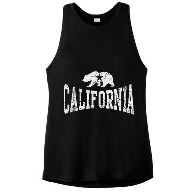 Retro California State Flag Bear Vintage Distressed Graphic Ladies PosiCharge Tri-Blend Wicking Tank