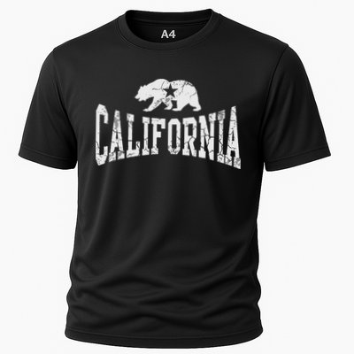 Retro California State Flag Bear Vintage Distressed Graphic Performance Shirt