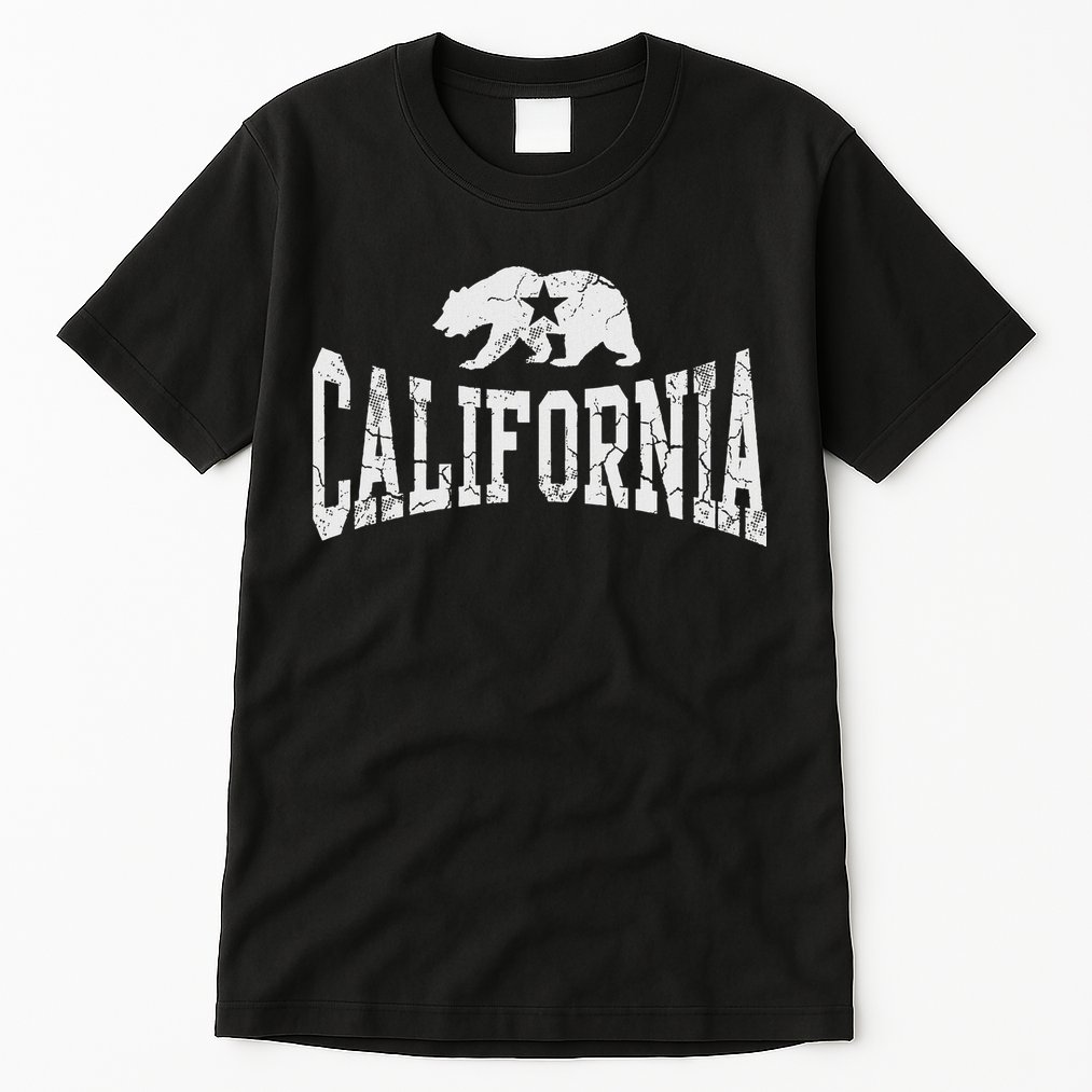 Retro California State Flag Bear Vintage Distressed Graphic Tall T-Shirt