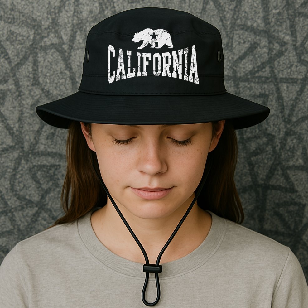 Retro California State Flag Bear Vintage Distressed Graphic Bucket Hat