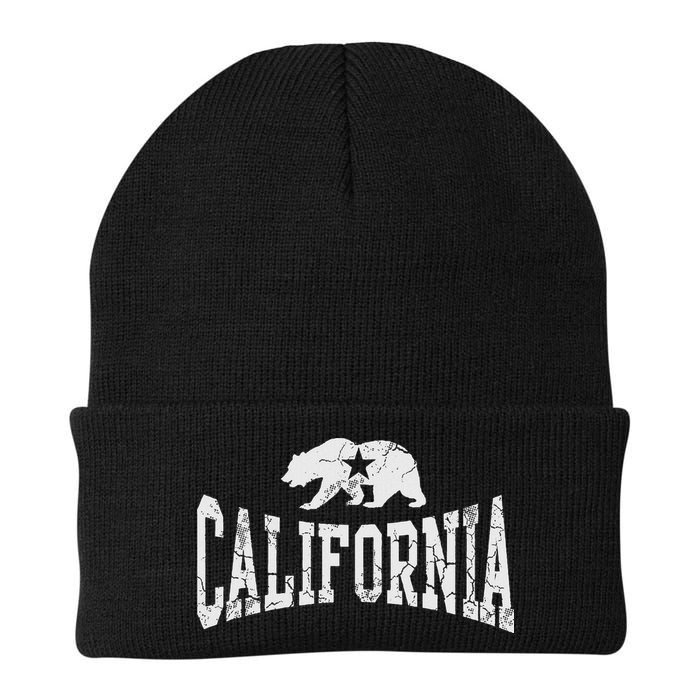 Retro California State Flag Bear Vintage Distressed Graphic Beanie