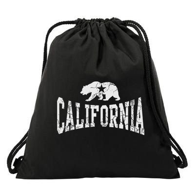 Retro California State Flag Bear Vintage Distressed Graphic Drawstring Bag