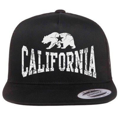 Retro California State Flag Bear Vintage Distressed Graphic Flat Bill Trucker Hat