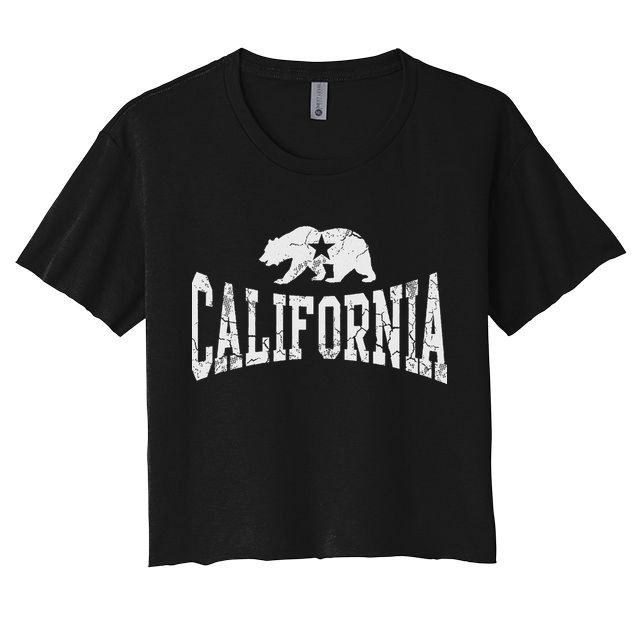 Retro California State Flag Bear Vintage Distressed Graphic Crop Top