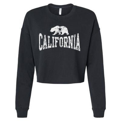 Retro California State Flag Bear Vintage Distressed Graphic Cropped Pullover Crew