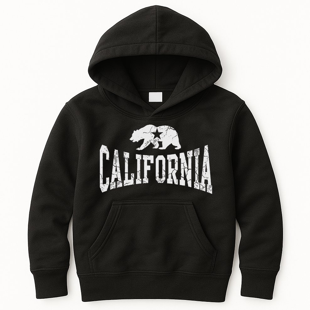 Retro California State Flag Bear Vintage Distressed Graphic Kids Hoodie