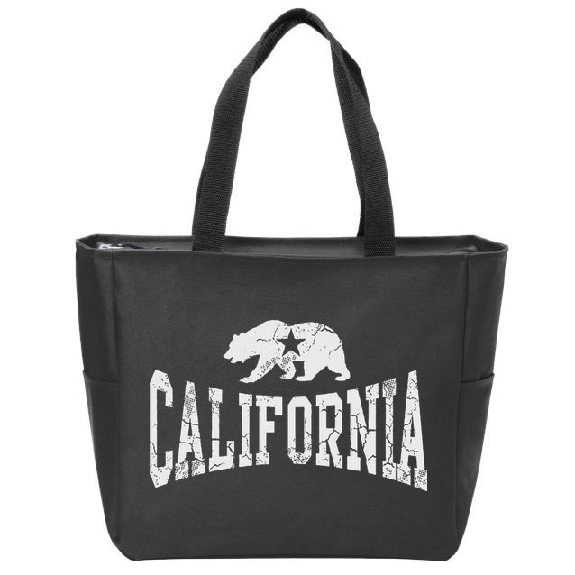 Retro California State Flag Bear Vintage Distressed Graphic Zip Tote Bag