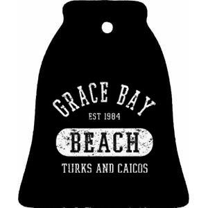 Retro College Style Grace Bay Turks & Caicos Distressed Ceramic Bell Ornament