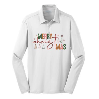 Retro Christmas Santa Claus Silk Touch Performance Long Sleeve Polo