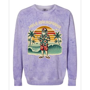 Retro Christmas Surf Mele Kalikimaka Santa Shaka Hawaii Gift Colorblast Crewneck Sweatshirt