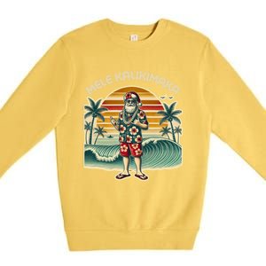 Retro Christmas Surf Mele Kalikimaka Santa Shaka Hawaii Gift Premium Crewneck Sweatshirt