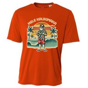 Retro Christmas Surf Mele Kalikimaka Santa Shaka Hawaii Gift Cooling Performance Crew T-Shirt