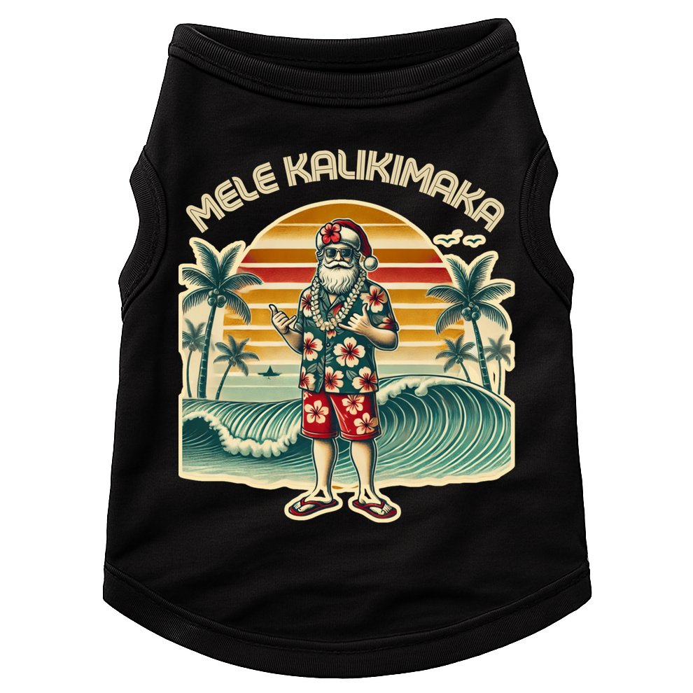 Retro Christmas Surf Mele Kalikimaka Santa Shaka Hawaii Gift Doggie Tank