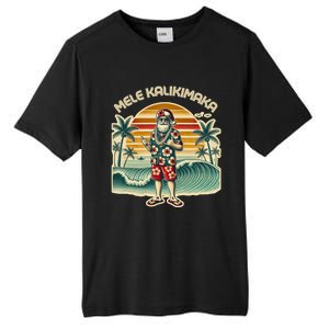 Retro Christmas Surf Mele Kalikimaka Santa Shaka Hawaii Gift Tall Fusion ChromaSoft Performance T-Shirt