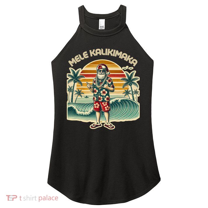 Retro Christmas Surf Mele Kalikimaka Santa Shaka Hawaii Gift Women's Perfect Tri Rocker Tank