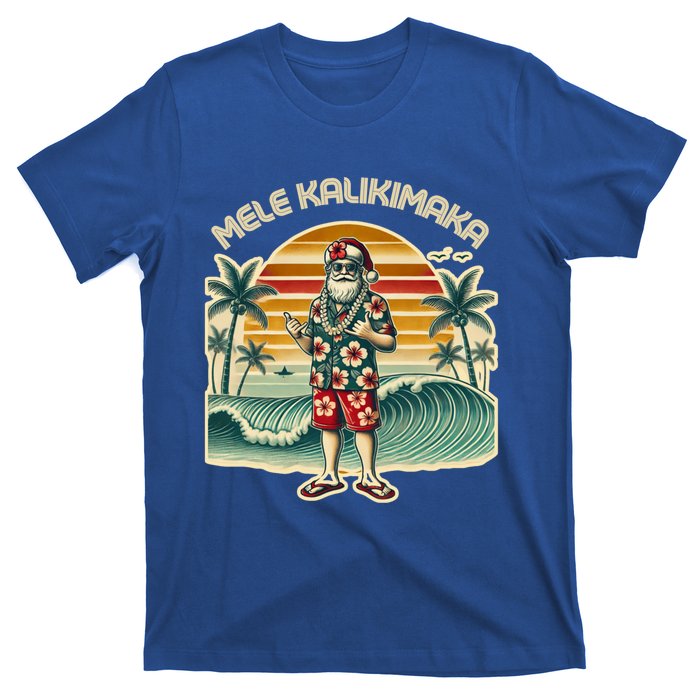 Retro Christmas Surf Mele Kalikimaka Santa Shaka Hawaii Gift T-Shirt