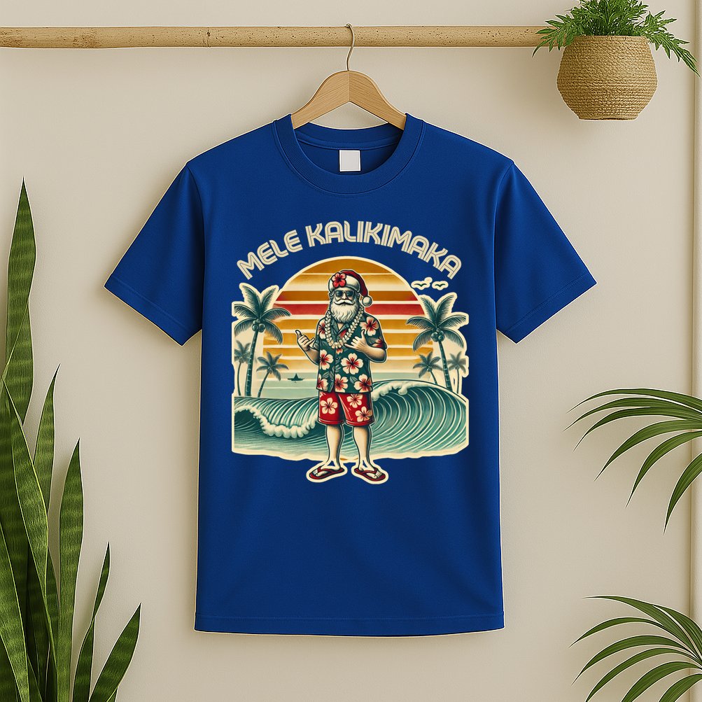 Retro Christmas Surf Mele Kalikimaka Santa Shaka Hawaii Gift T-Shirt