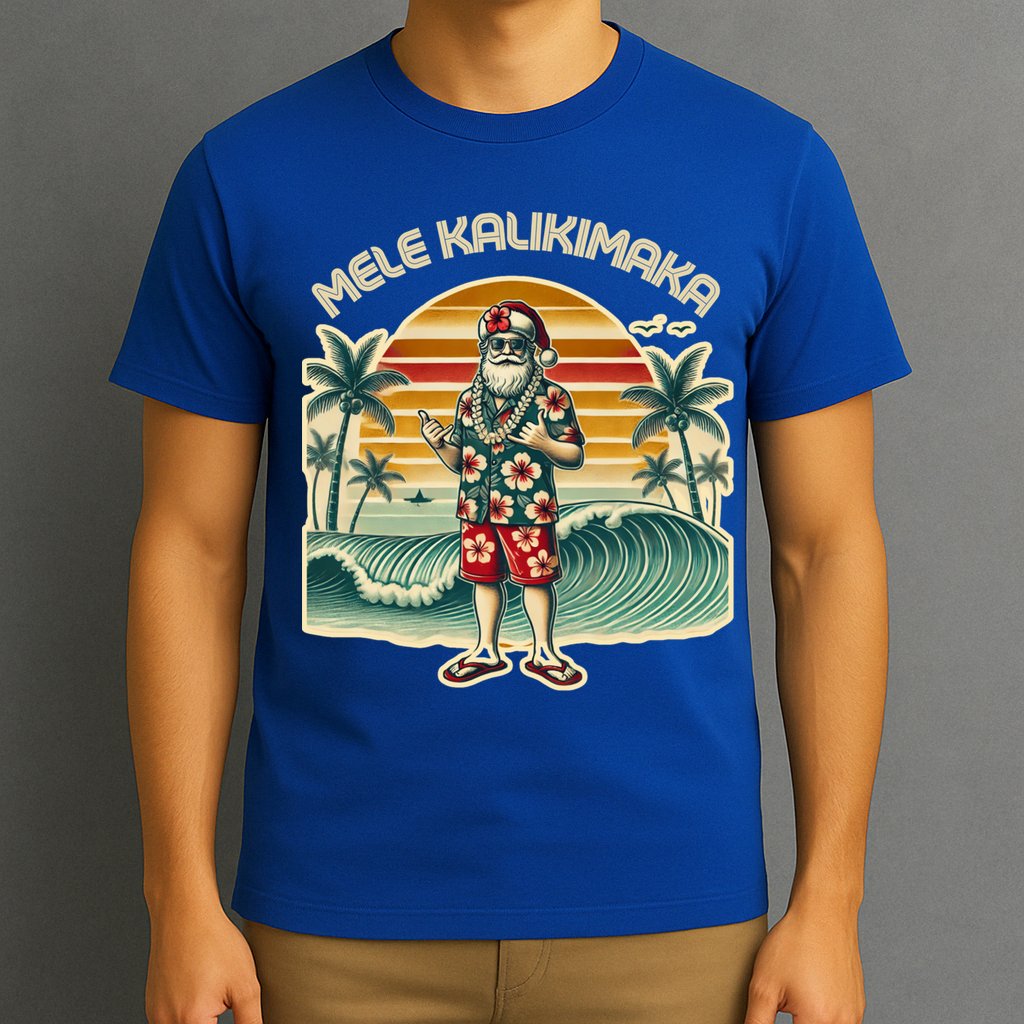 Retro Christmas Surf Mele Kalikimaka Santa Shaka Hawaii Gift T-Shirt