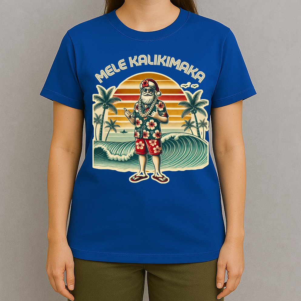 Retro Christmas Surf Mele Kalikimaka Santa Shaka Hawaii Gift T-Shirt