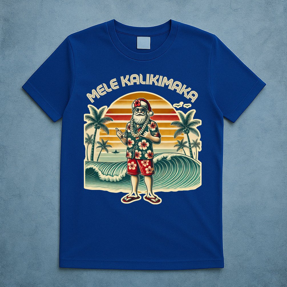 Retro Christmas Surf Mele Kalikimaka Santa Shaka Hawaii Gift T-Shirt
