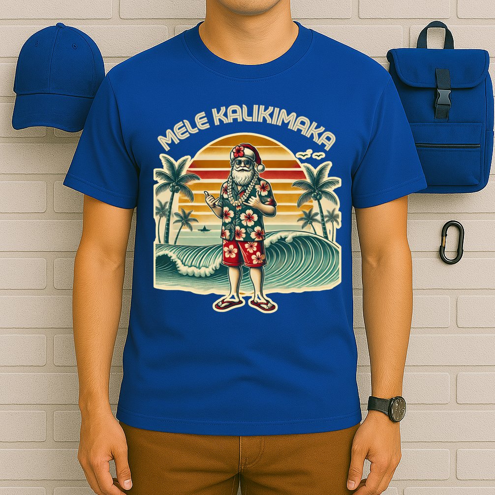 Retro Christmas Surf Mele Kalikimaka Santa Shaka Hawaii Gift T-Shirt
