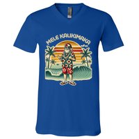 Retro Christmas Surf Mele Kalikimaka Santa Shaka Hawaii Gift V-Neck T-Shirt