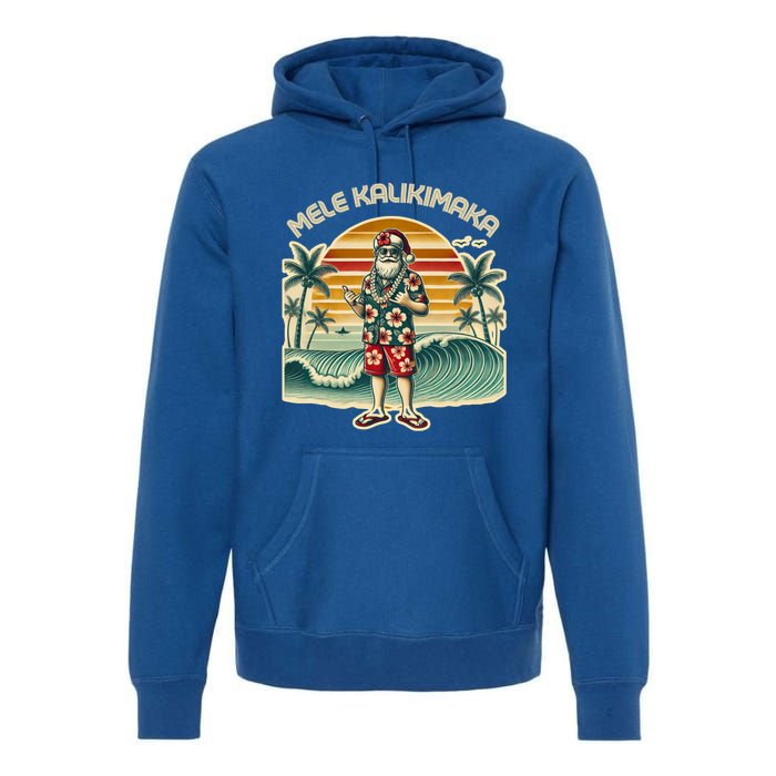 Retro Christmas Surf Mele Kalikimaka Santa Shaka Hawaii Gift Premium Hoodie