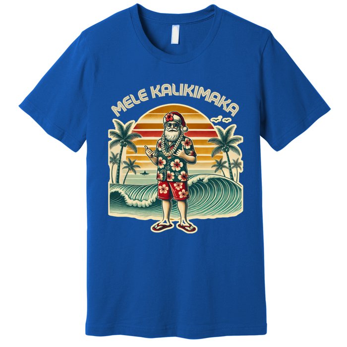 Retro Christmas Surf Mele Kalikimaka Santa Shaka Hawaii Gift Premium T-Shirt