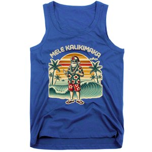 Retro Christmas Surf Mele Kalikimaka Santa Shaka Hawaii Gift Tank Top